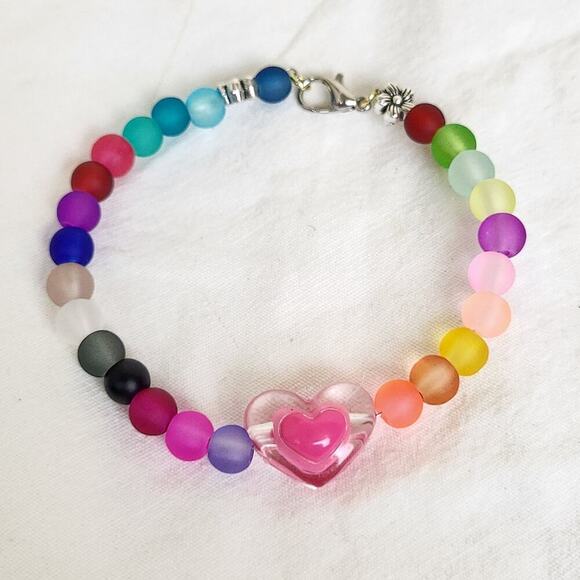 Rainbow Frosted Glass Beaded Bracelet - Picture 1 of 2